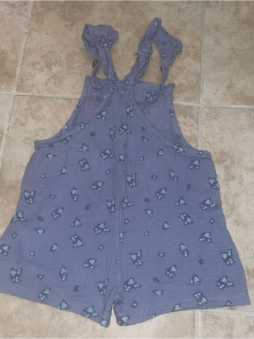 Jessica Simpson Lavender-Blue Floral Cotton Gauze Overall Shorts SO SOFT!!! - Picture 2 of 3